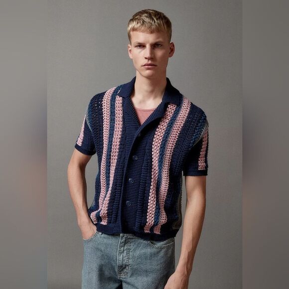 BDG Striped Button-Down Short Sleeve Polo Sweater size S - Picture 1 of 7